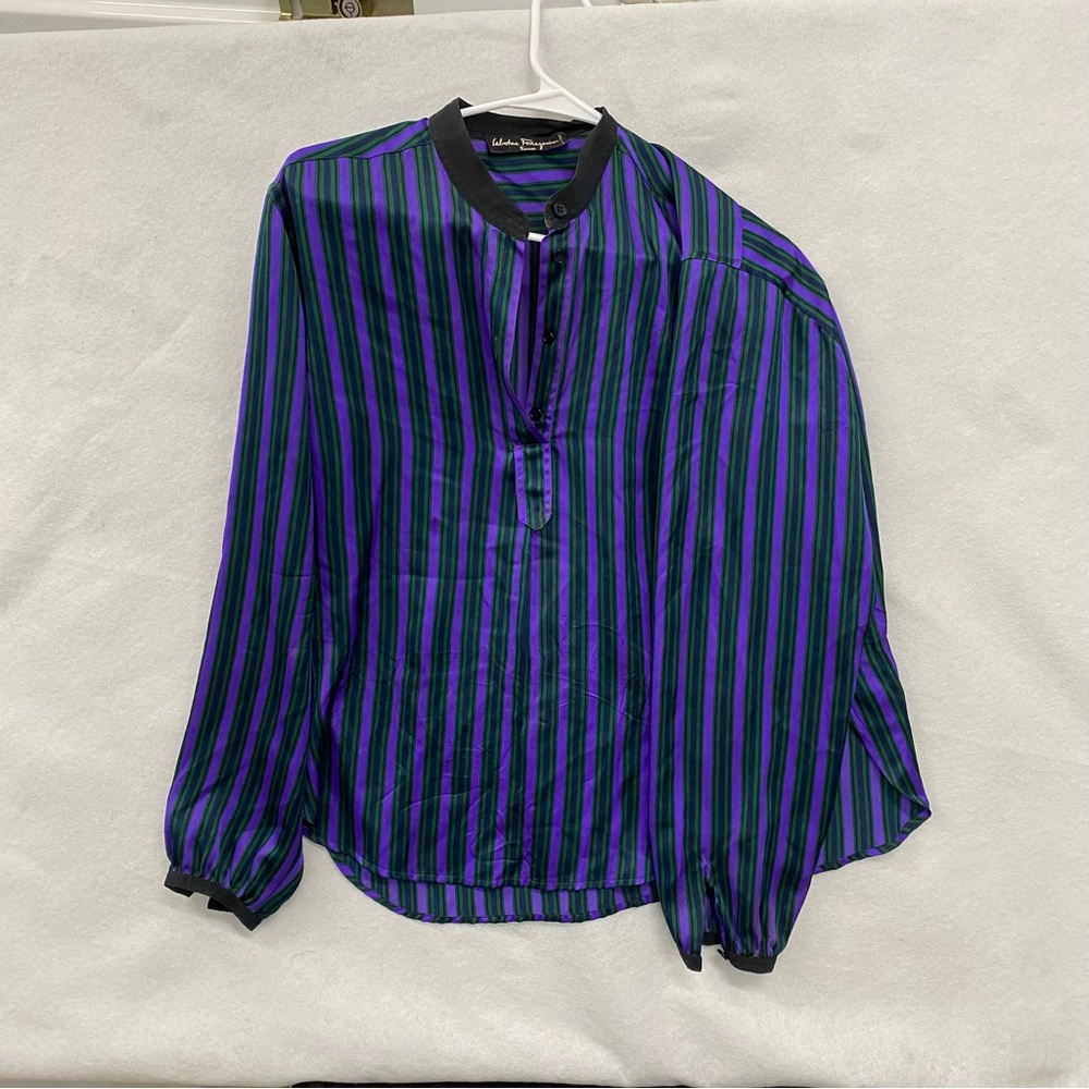 Salvatore Ferragamo Striped Silk Blouse Large